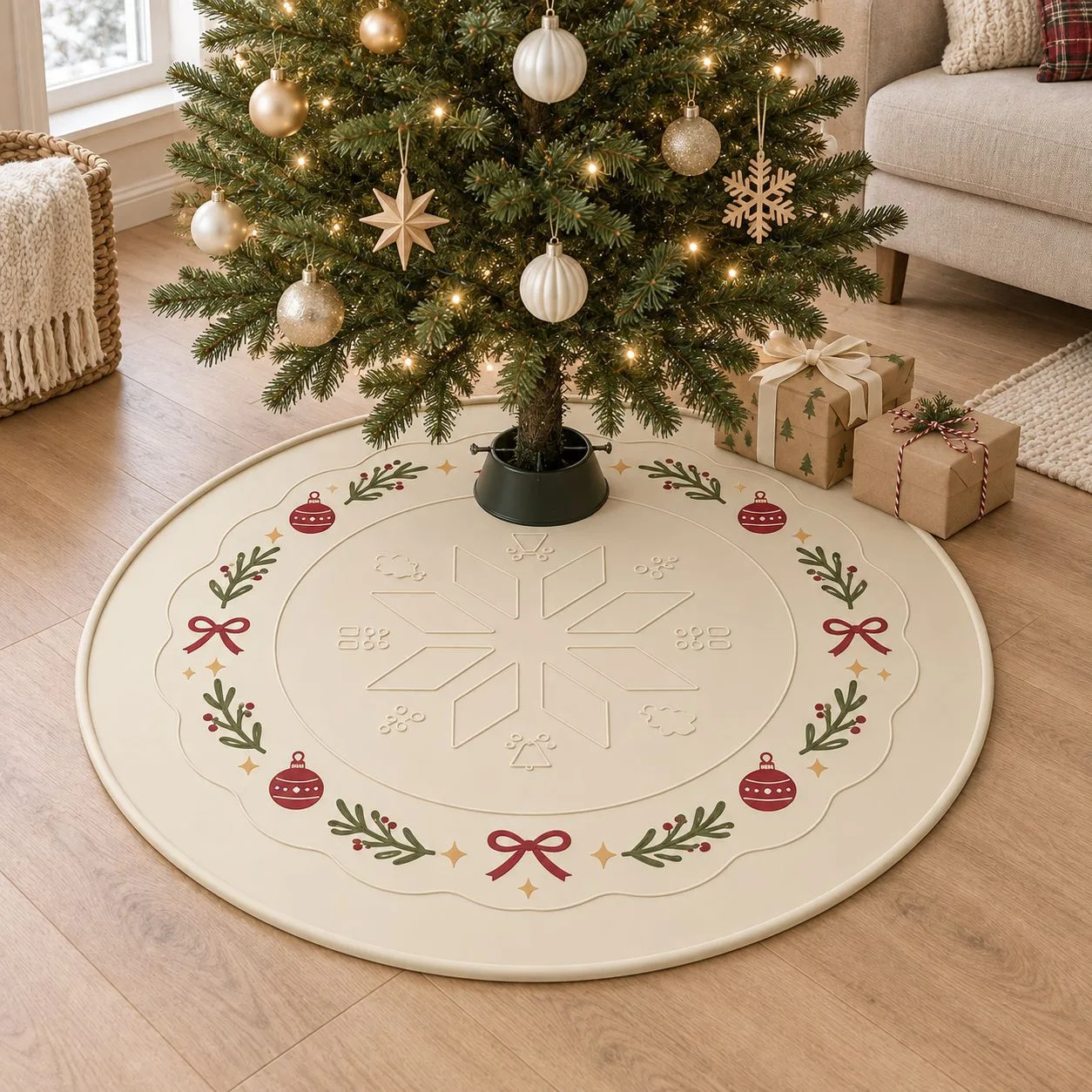 Round Silicone Christmas Tree Mat - Waterproof Snowflake - detail view 2