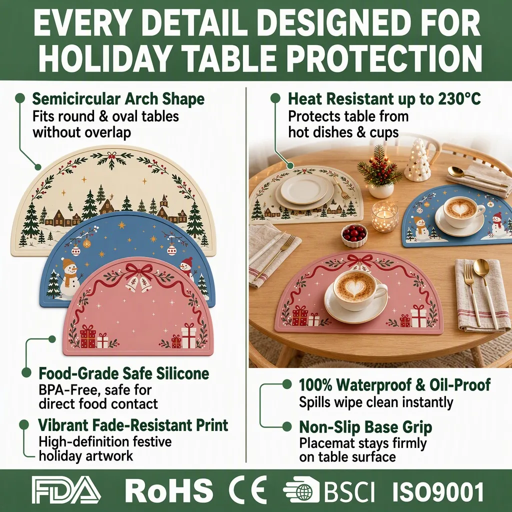Silicone Christmas Placemat - Waterproof Non Slip Table Mat - detail view 3