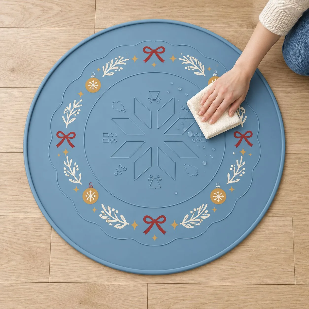 Round Silicone Christmas Tree Mat - Waterproof Snowflake - detail view 5