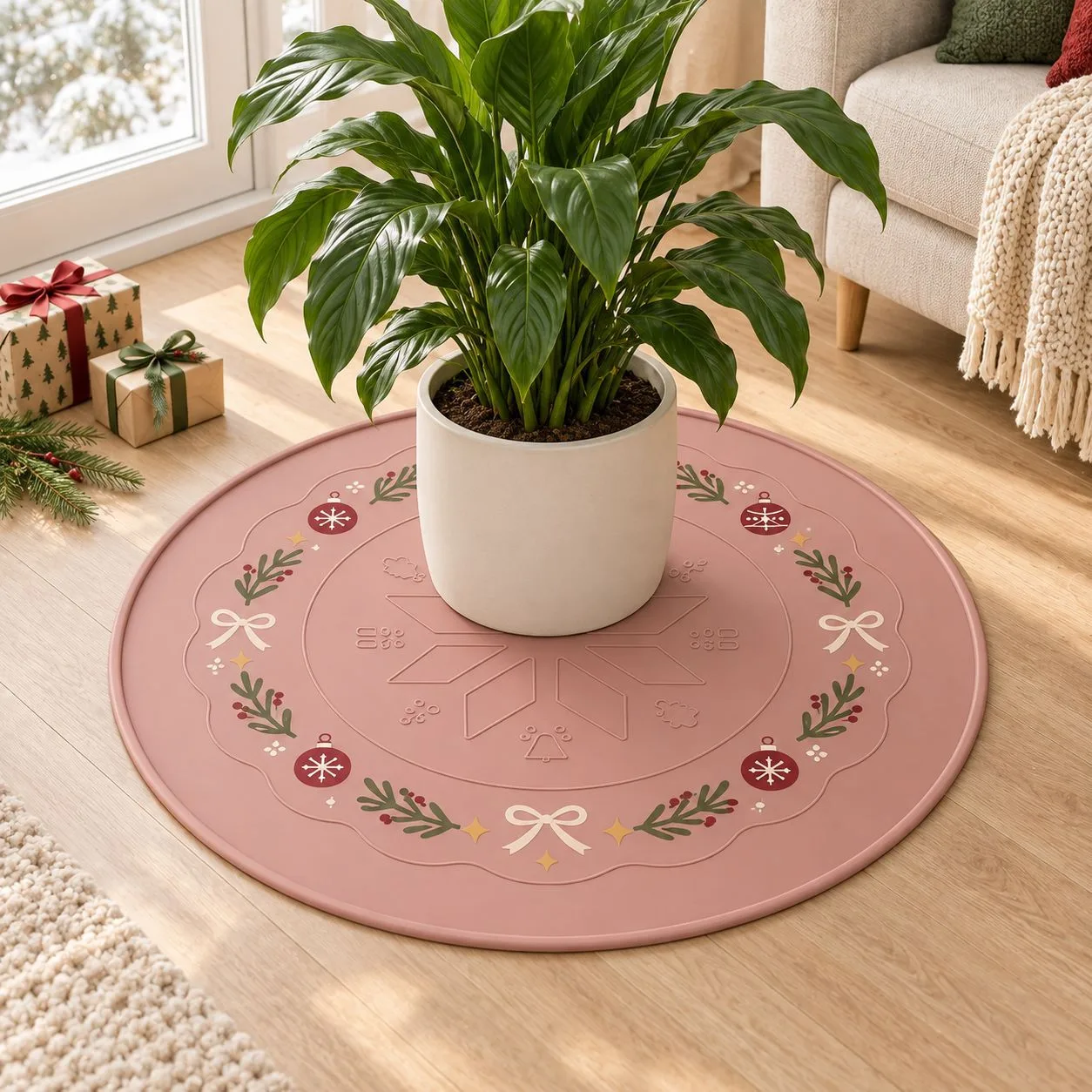 Round Silicone Christmas Tree Mat - Waterproof Snowflake - detail view 3