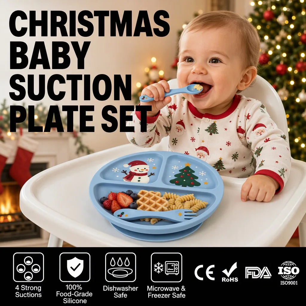 クリスマス シリコーン ベビー プレート- 仕切り付き 吸盤付き 給食 セット - main product image