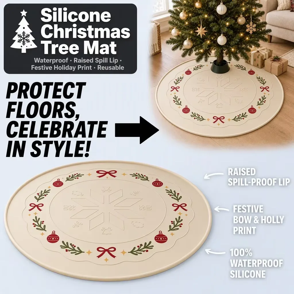 Round Silicone Christmas Tree Mat - Waterproof Snowflake - detail view 4
