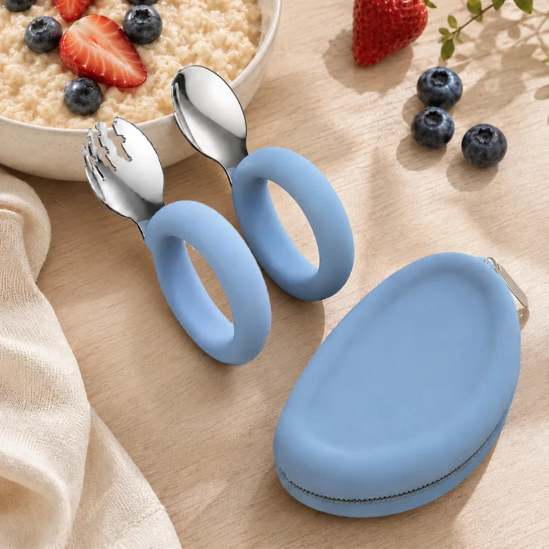 Silicone Baby Spoon & Fork Set - Stainless Steel, BPA Free - main product image
