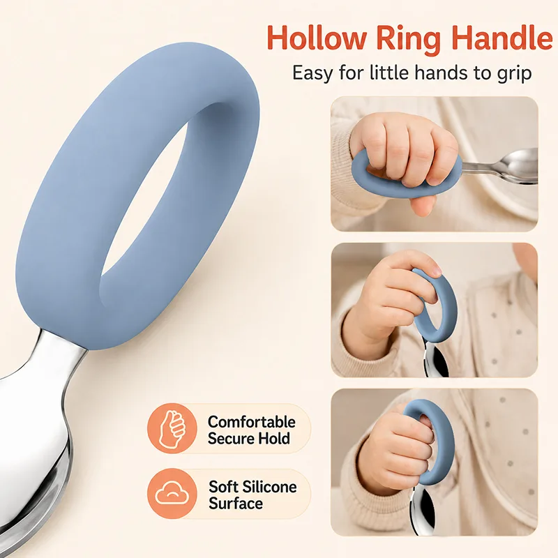 Silicone Baby Spoon & Fork Set - Stainless Steel, BPA Free - detail view 2