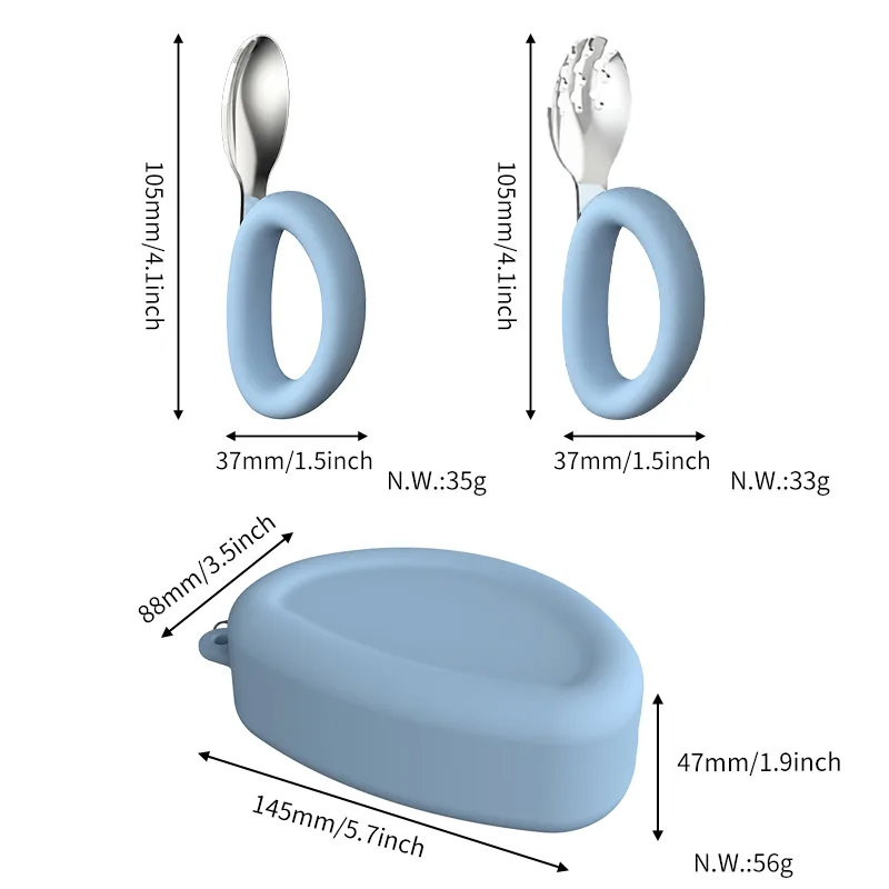 Silicone Baby Spoon & Fork Set - Stainless Steel, BPA Free - detail view 5