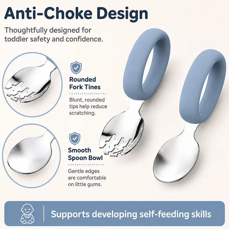 Silicone Baby Spoon & Fork Set - Stainless Steel, BPA Free - detail view 1