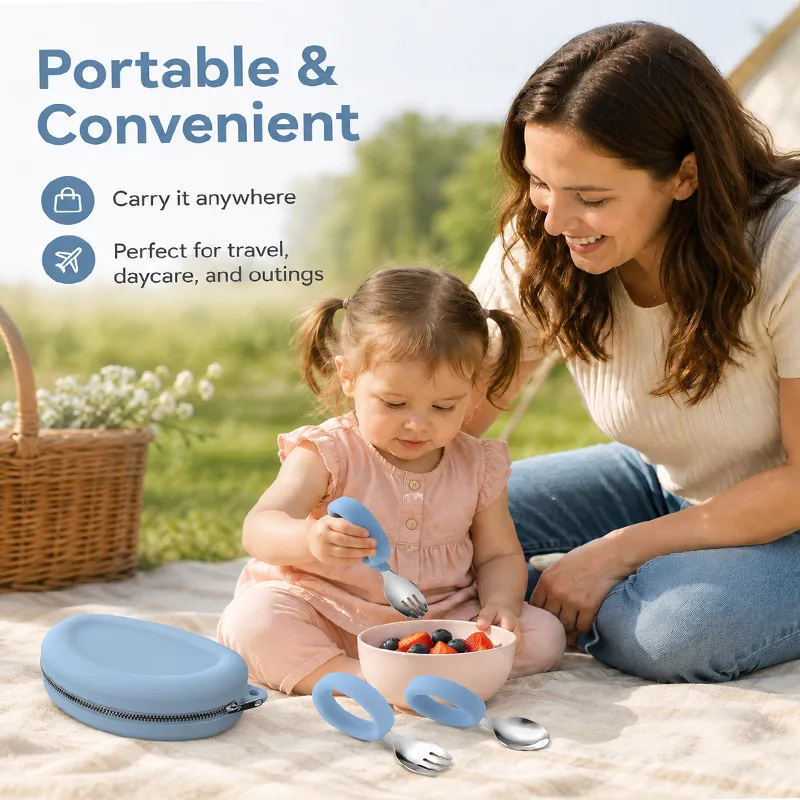 Silicone Baby Spoon & Fork Set - Stainless Steel, BPA Free - detail view 3