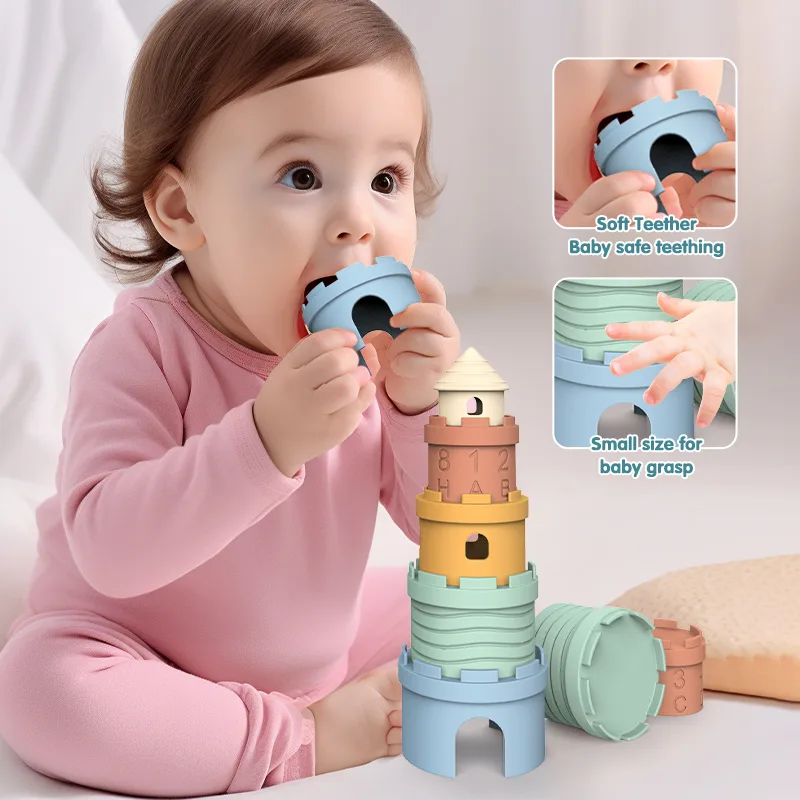 Montessori Stacking jouets bébés- silicone Castle blocs - detail view 3