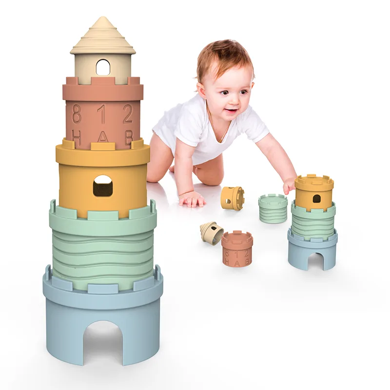 Montessori Stacking jouets bébés- silicone Castle blocs - detail view 4