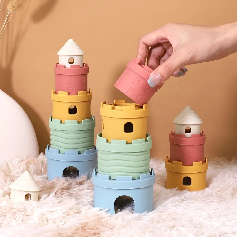 Montessori Stacking jouets bébés- silicone Castle blocs - main product image