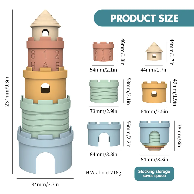 Montessori Stacking jouets bébés- silicone Castle blocs - detail view 5