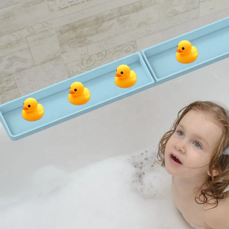 Bathtub Splash Guard with Suction Cups - Silicone Toy Tray - Baby Plate & Bowl - detail view 5