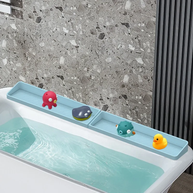 Bathtub Splash Guard with Suction Cups - Silicone Toy Tray - Baby Plate & Bowl - main product image