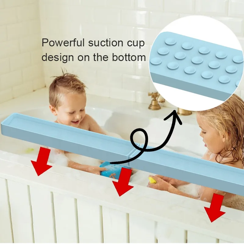 Bathtub Splash Guard with Suction Cups - Silicone Toy Tray - Baby Plate & Bowl - detail view 2
