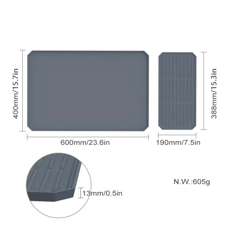 Silicone Coffee Bar Mat 24x16 - Raised Edge for Coffee Maker - detail view 4