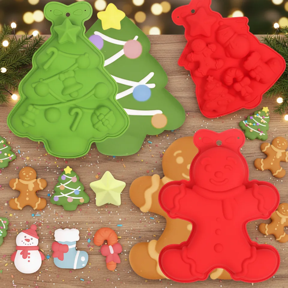 Christmas Tree Silicone Baking Mold - Food Grade Holiday Themed Pan for DIY Cookies Candies Chocolate Cake Bread - detail view 1