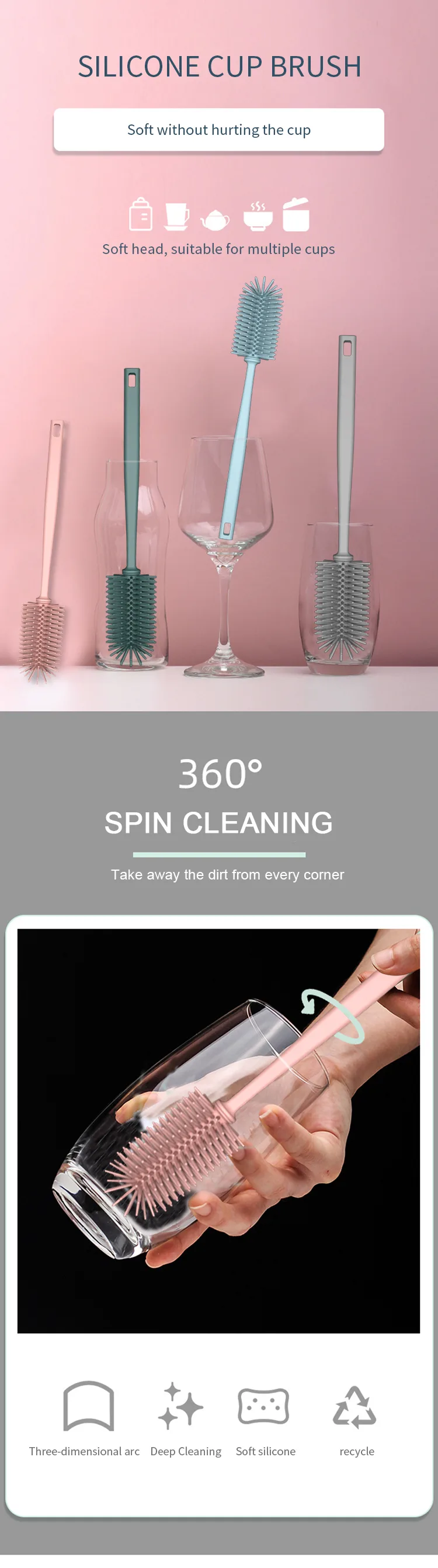 Wholesale Silicone Baby Bottle Cleaning Brush Reusable Baby Bottle Brush - detail view 6