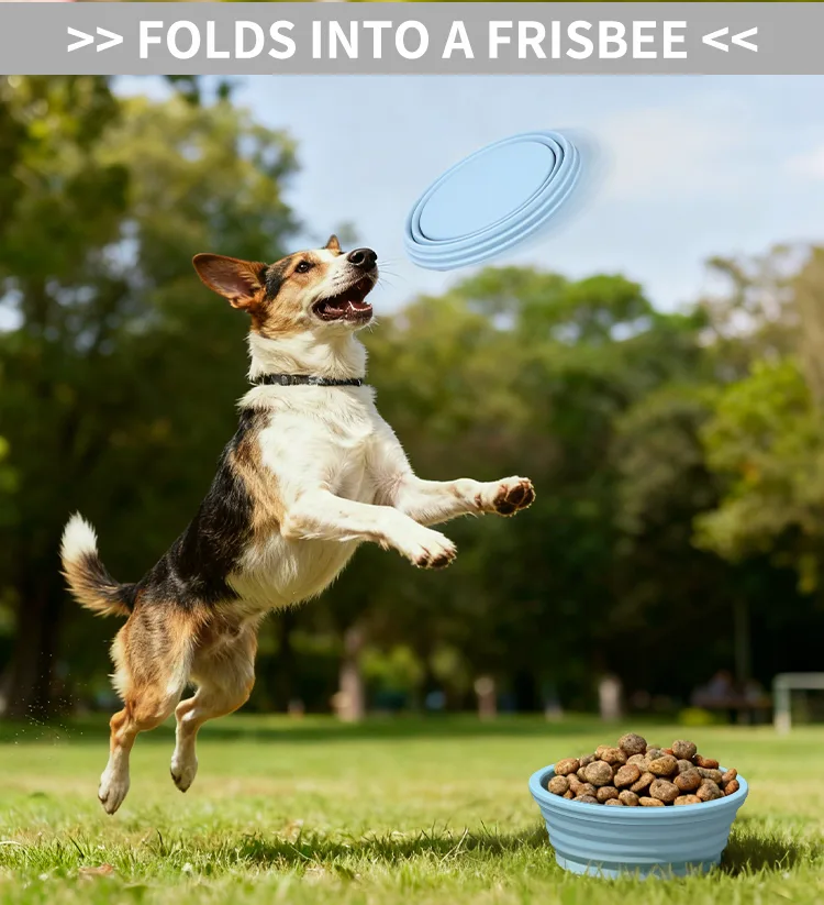 Custom Logo Pet Dog Folding Silicone Bowl Outdoor Easy Washable Foldable Dog Bowl Collapsible Puppy Bowl - detail view 7