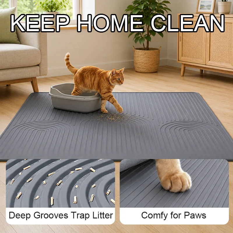 Modern Anti-Splash Cat Litter Mat Large All Seasons Grey Diatomite Toilet Mat - detail view 3