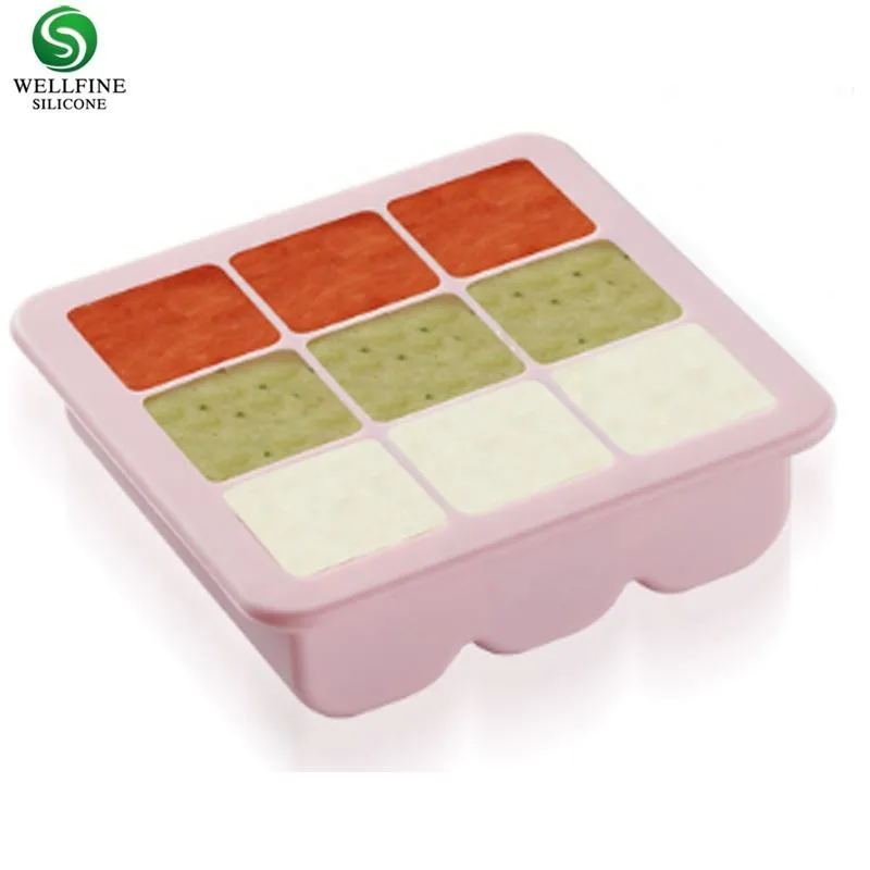 100 % Platinum 실리콘 유아 식품 냉동 트레이 얼음 박스 Europe 9 Grid 뚜껑 - main product image