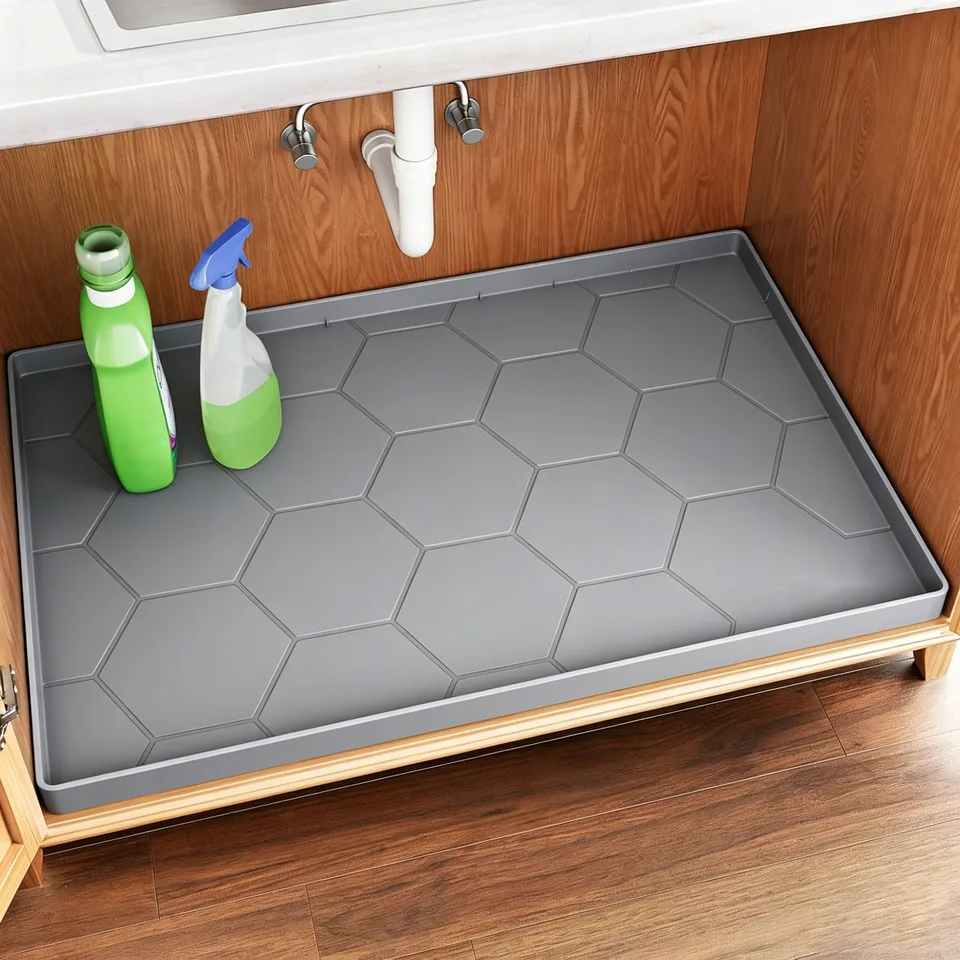 Large Premium Waterproof Silicone Drip Tray Liner Silicone Kitchen Cabinet Water Leak Protection Under the Sink Silicone Mat - Under the Sink Mat - Style 2 - detail view 3