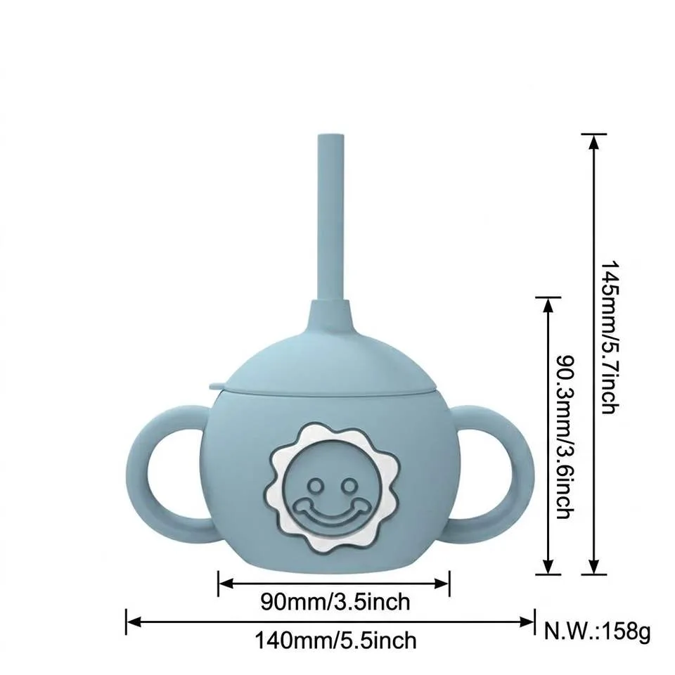 Bpa Free Silicone Drinking Training Cup Cute Toddler Kids Water Bottle Cup Leakproof Baby Sippy Cup with Straw and Handle - detail view 5