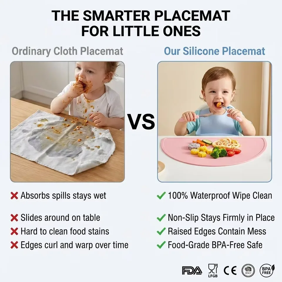 Wholesale Custom Classic Baby Round Silicone Placemat Custom Logo Colorful Food Grade Stain-resistant Kids Tableware Mat - detail view 2