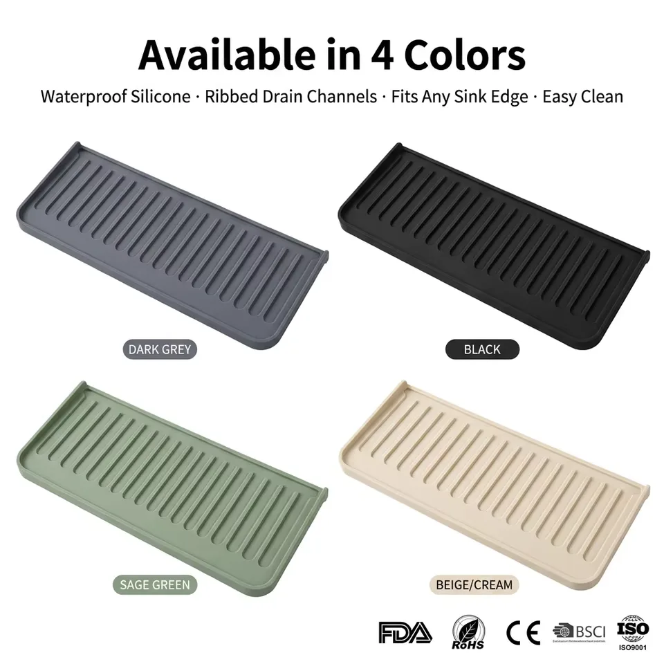 Silicone Faucet Splash Guard Water Catcher Mat Sink Mat Tray Drying Mat Dish Sponge Holder Kitchen Sink Accessory - detail view 2