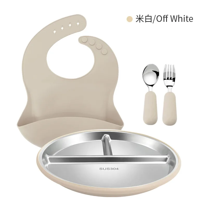 Sans BPA 9 pouce moderne 304 acier inoxydable enfant table assiette bébé compartimenté - detail view 1