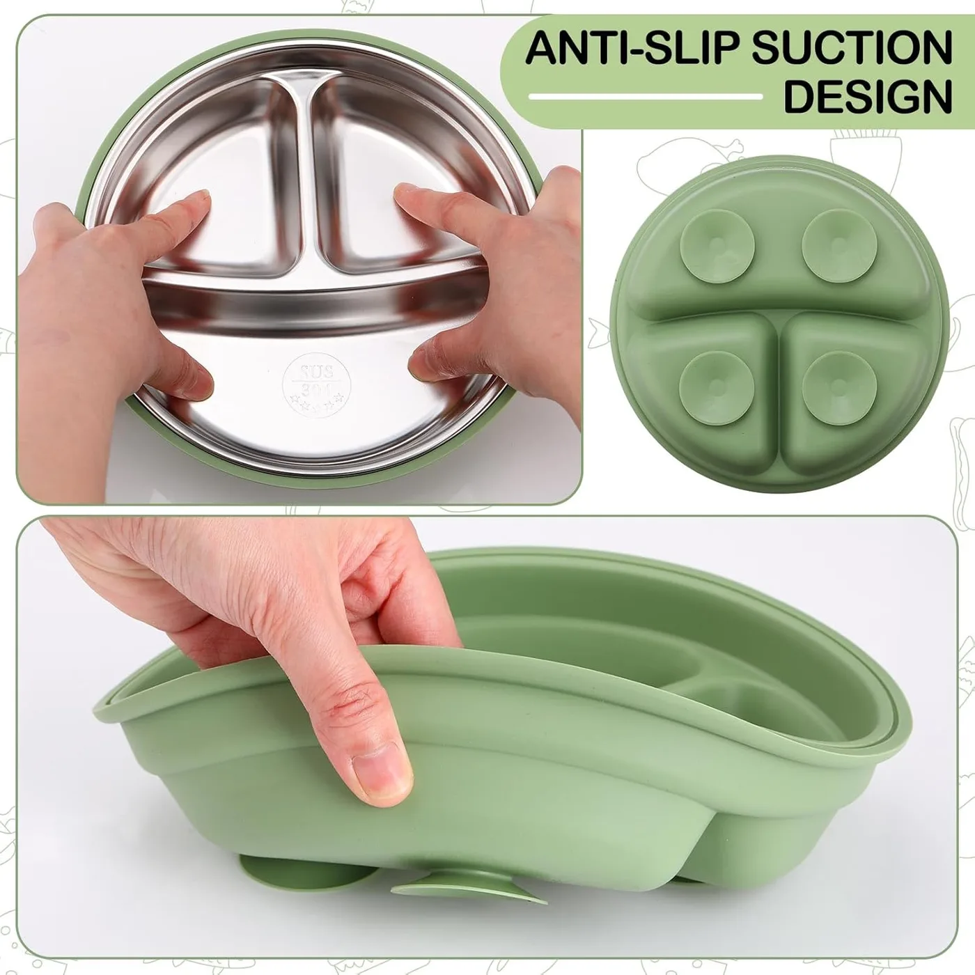 New Arrivals 2-in-1 Stainless Steel Silicone Shell Baby Toddler Bowl Divided Dishwasher Safe Weaning Dish Removable Suction - detail view 10
