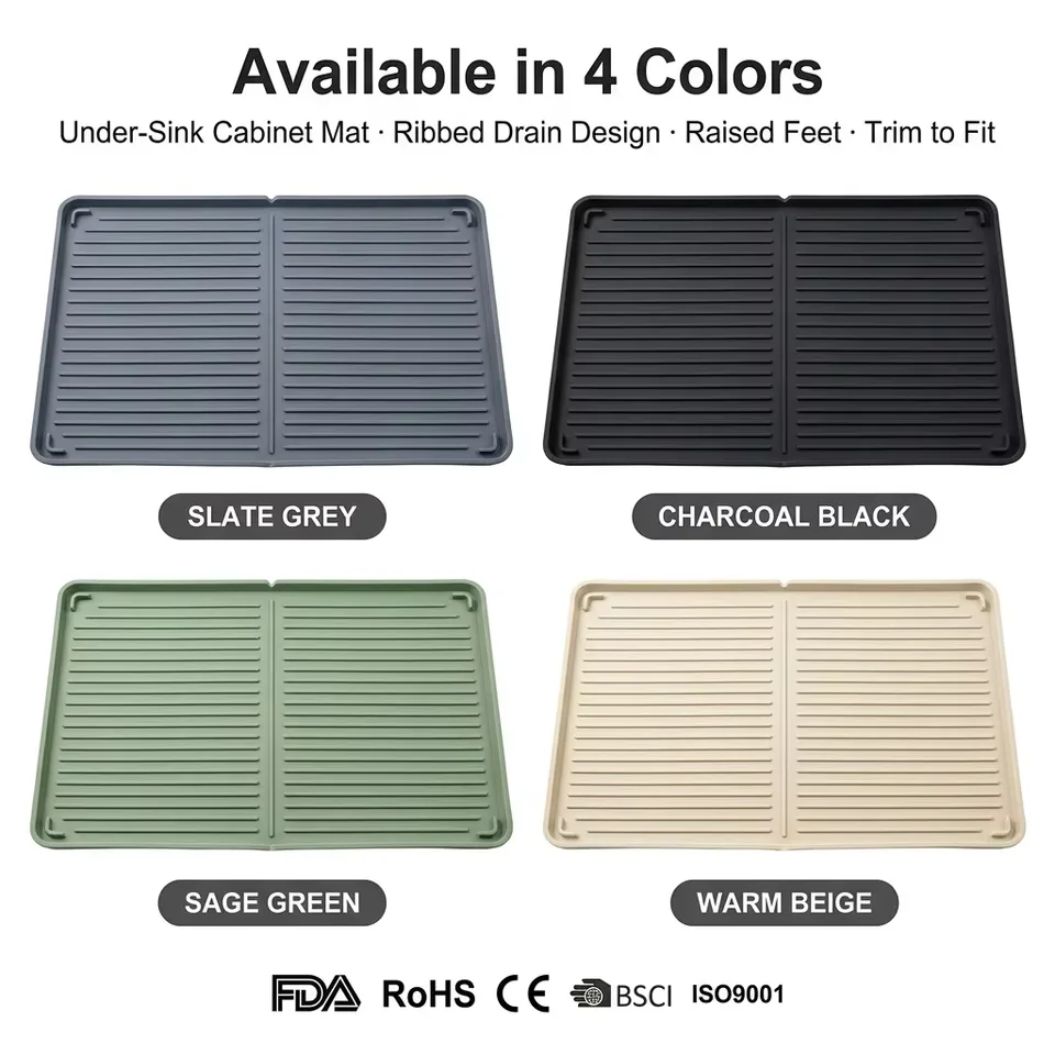 Hot Selling Waterproof Under Sink Mat Cabinet Liner Protector Silicone Drain Mat Kitchen Dish Tray Cutting Service - detail view 3