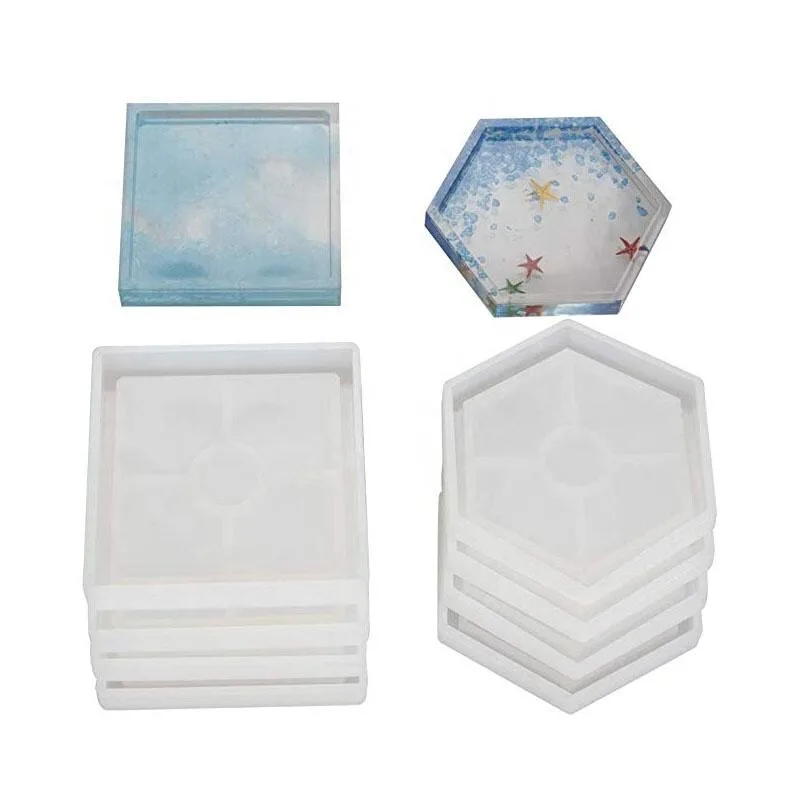 Silicone Molds résine Epoxy Casting Molds 4 Pieces Shapes Flowers Beads DIY Craft Making - detail view 1