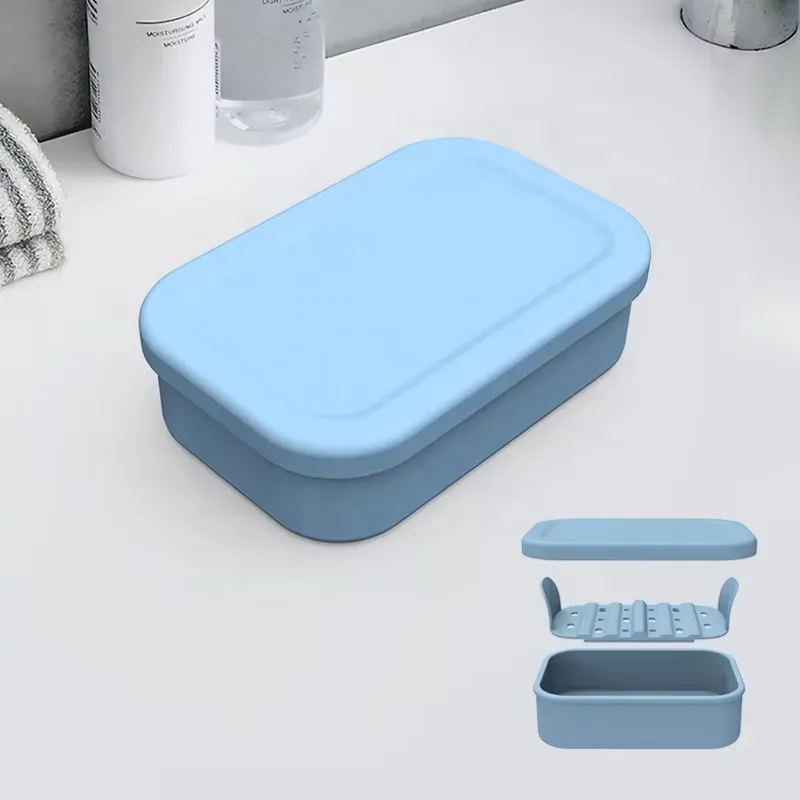 Silicone Soap Box Holder Leakproof Silicone Travel Soap Case Portable Drainage Layer Shatterproof Soap Dish Holder - detail view 3