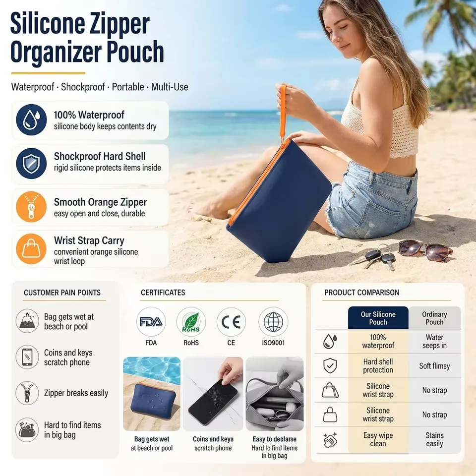 Personalizado grande silicone saco portátil maquilhagem saco de conservação fecho bolsa - main product image