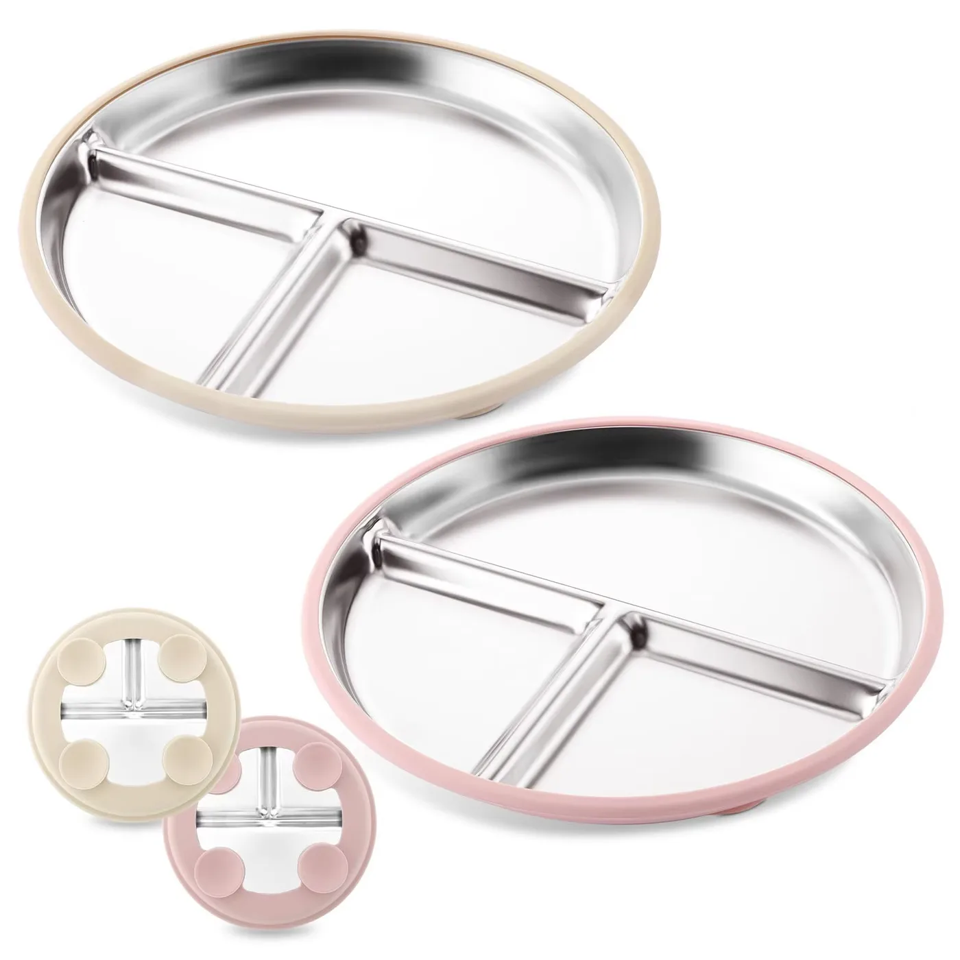 9" Stainless Steel Divided Toddler Plate Removable Silicone Sleeves Non Toxic BPA Free Unbreakable Baby Kids Dining - detail view 6