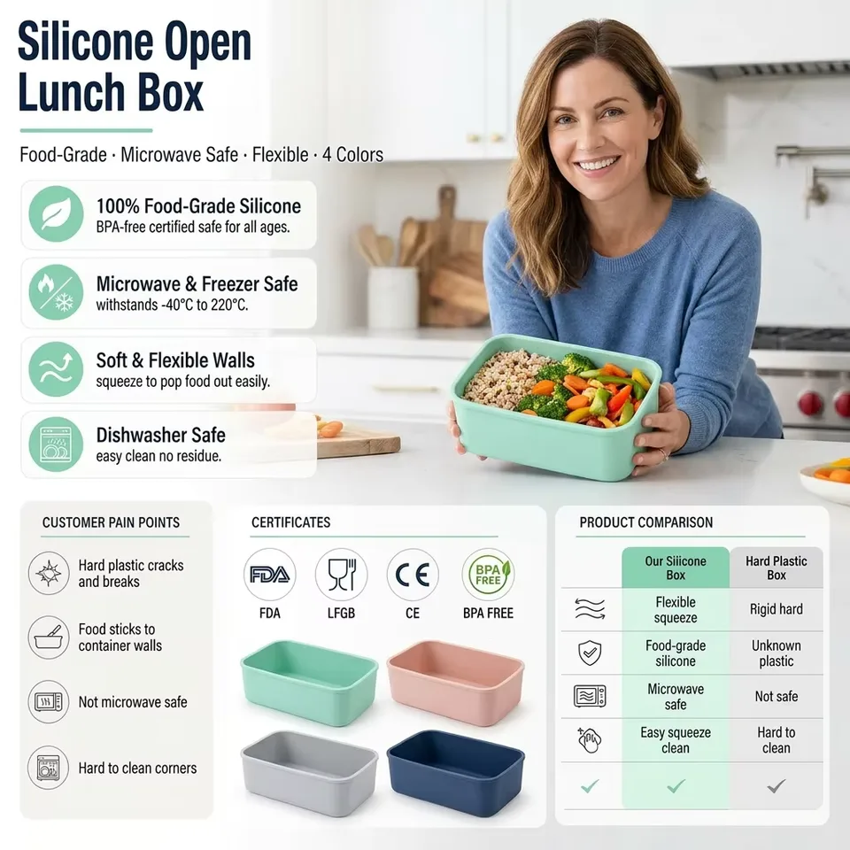 3 Cavity silicone bento estojo à prova de vazamento silicone macio snacks grau alimentar - main product image