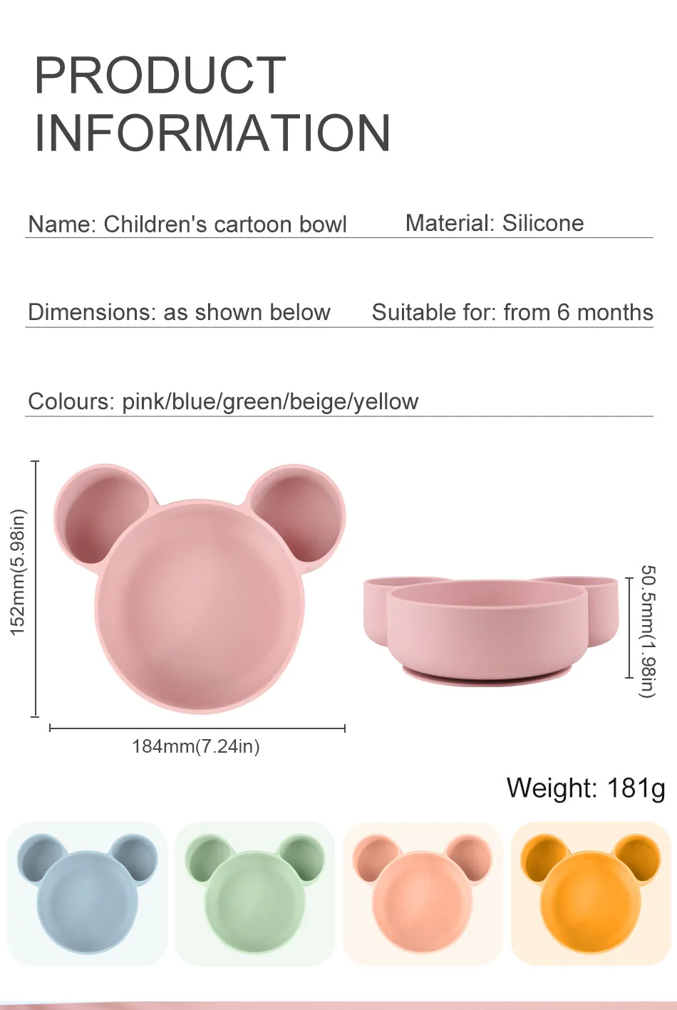 New Design Food Grade Baby Plates and Bowls Kids Dining Feeding Bowl Custom Silicone Baby Suction Bowl - detail view 6