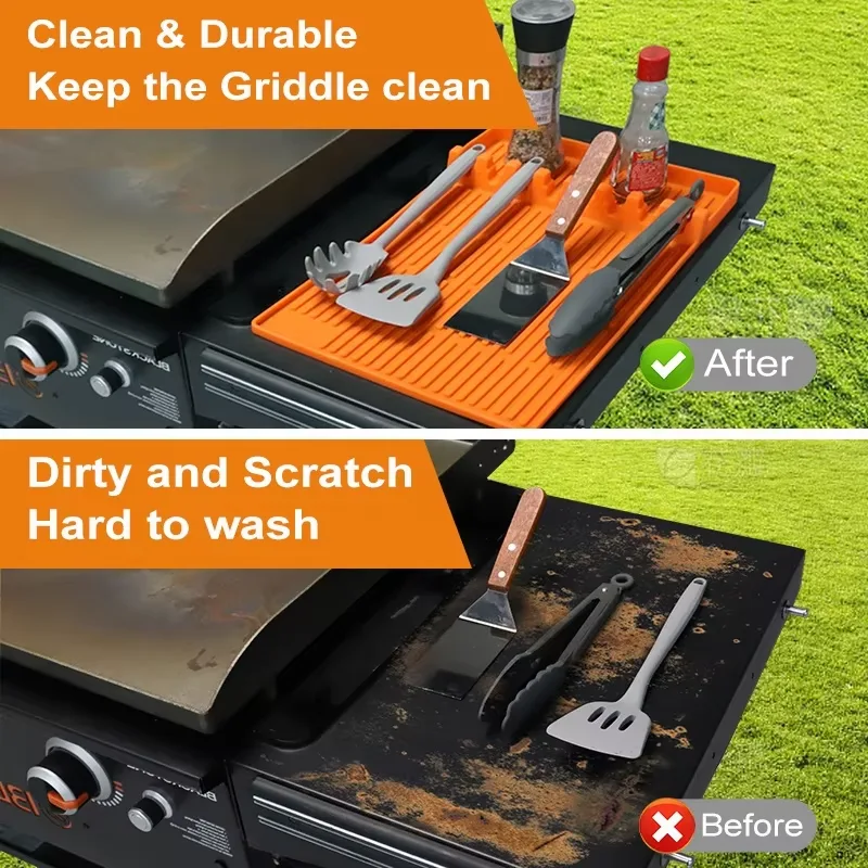 Silicone Griddle Tools Mat BBQ Caddy Utensils Holder Cooking Countertop Spatula Mat - detail view 3