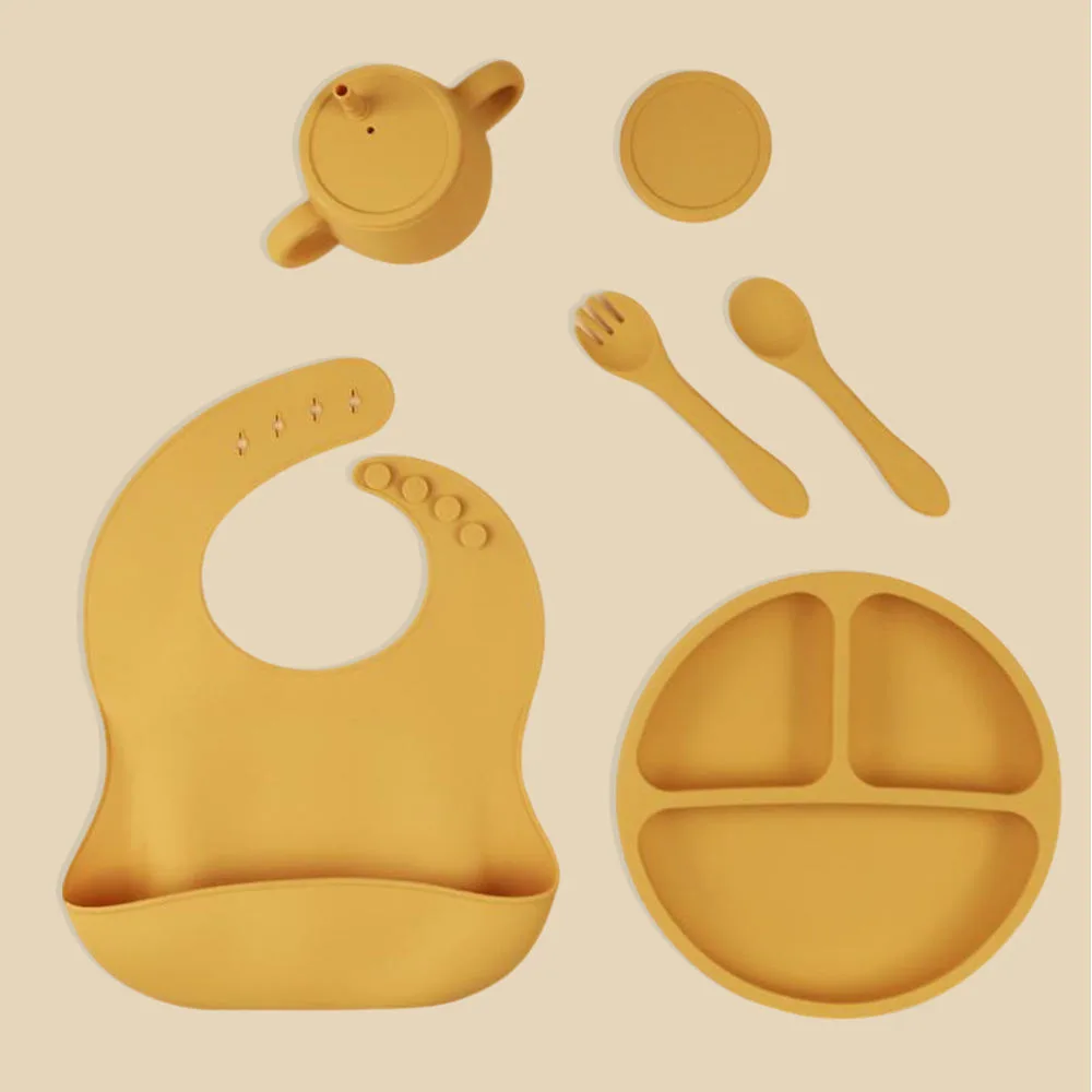 Nuevo a medida sin BPA niño vajilla juego bebé babero niño pequeño platos cuencos silicona - detail view 1