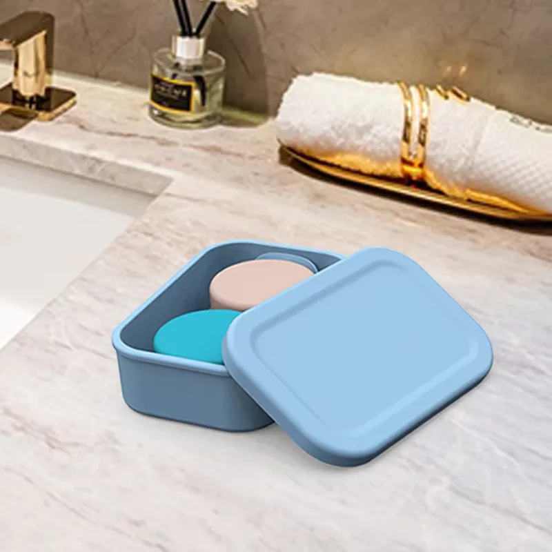Silicone Soap Box Holder Leakproof Silicone Travel Soap Case Portable Drainage Layer Shatterproof Soap Dish Holder - main product image