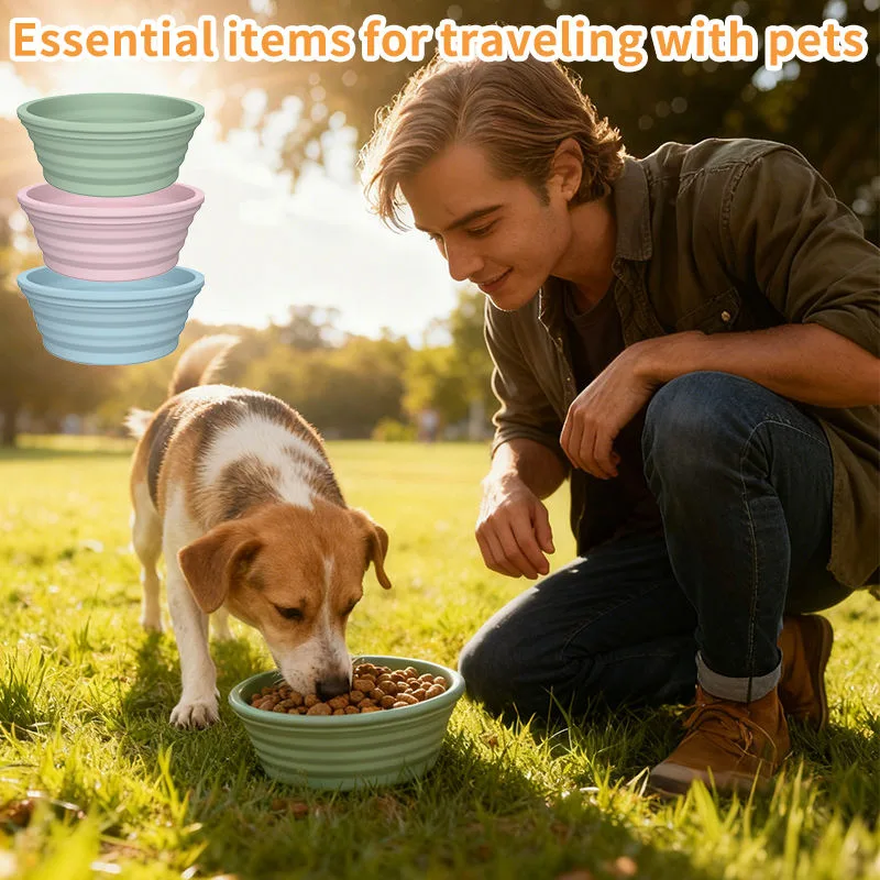 Custom Logo Pet Dog Folding Silicone Bowl Outdoor Easy Washable Foldable Dog Bowl Collapsible Puppy Bowl - detail view 5