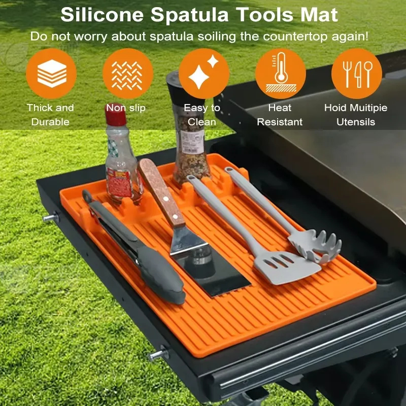 Silicone Griddle Tools Mat BBQ Caddy Utensils Holder Cooking Countertop Spatula Mat - detail view 4