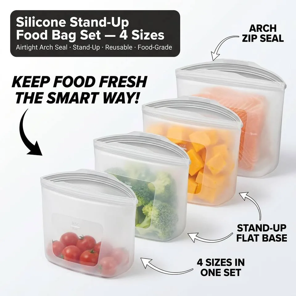 100% Silicone Food Storage Bag Reusable Food Container for Cooking Store Freeze Leakproof Dishwasher-safe - detail view 1