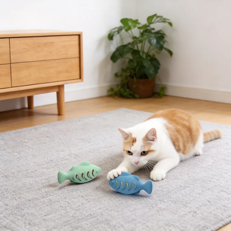 Eco-Friendly Fish-Shaped Bite-Resistant Molar Self-Pleasure Silicone Pet Toy Food Grade for Catnip Cats - custom silicone manufacturer