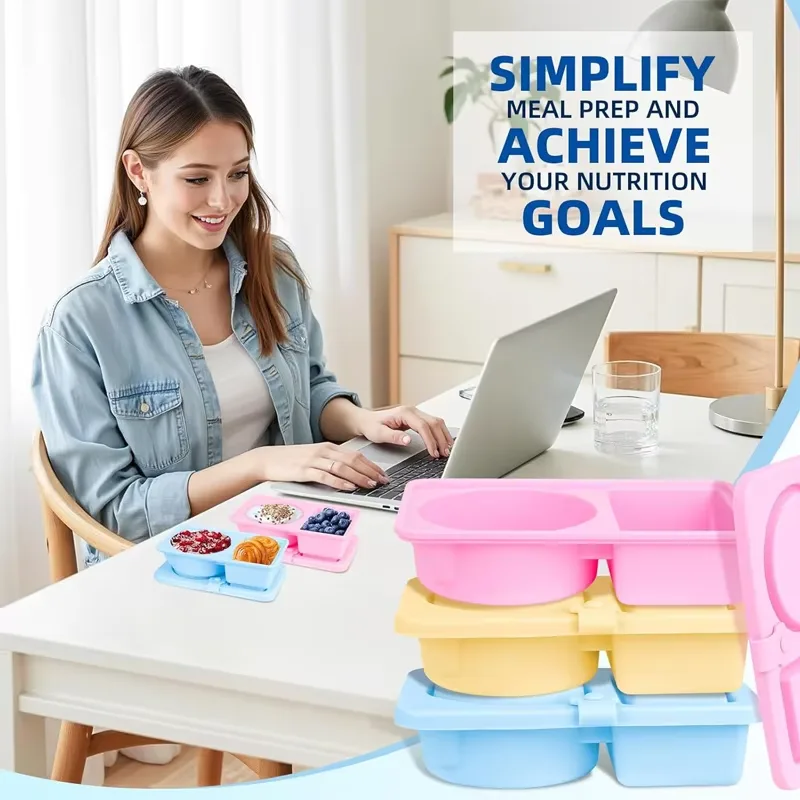 BPA-Free Double Compartment Silicone Snack Container Easy Clean Lids Environment-friendly Foldable Lunch Box All Safety - detail view 8