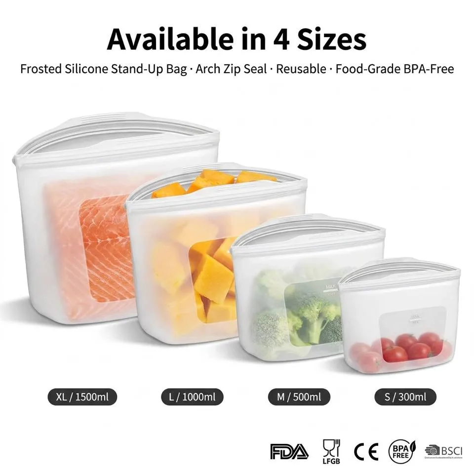 100% Silicone Food Storage Bag Reusable Food Container for Cooking Store Freeze Leakproof Dishwasher-safe - detail view 3