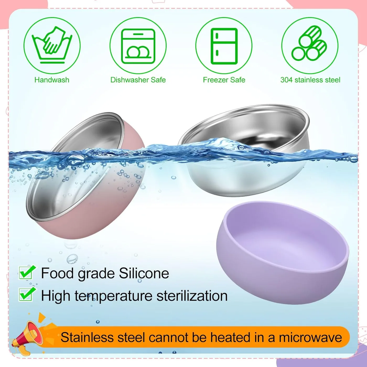 Sin BPA silicona desmontable con ventosa dividido platos 304 acero inoxidable alimentario - detail view 7