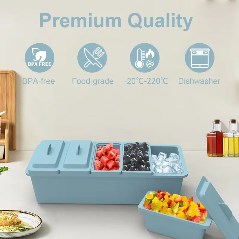 Large Ice Chilled Condiment Caddy 5 Removable Compartment Serving Platters Fruit Garnish Tray - detail view 3