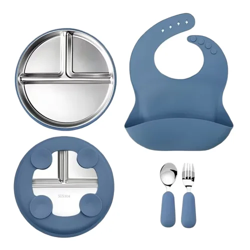 Sans BPA 9 pouce moderne 304 acier inoxydable enfant table assiette bébé compartimenté - detail view 6
