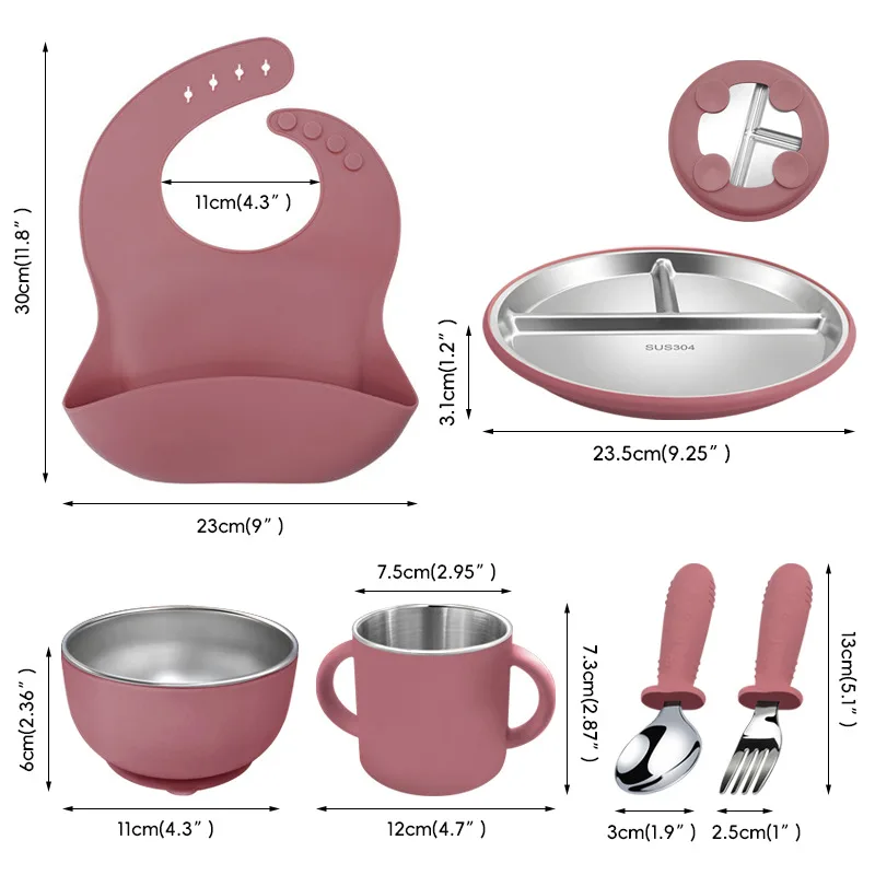 Silicona plato bebé sin BPA grado alimenticio dividido con ventosa cena niño cuenco 5pcs - detail view 5